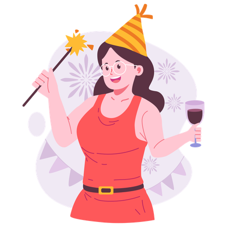 Girl celebrating new year  Illustration