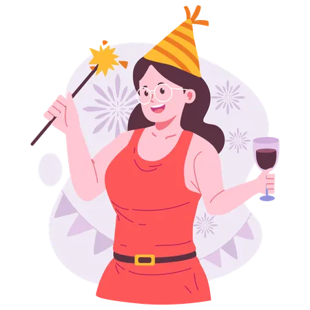 Girl celebrating new year  Illustration