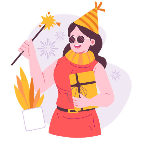 Girl celebrating new year  Illustration