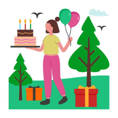 Girl celebrating Outdoor Birthday  Illustration