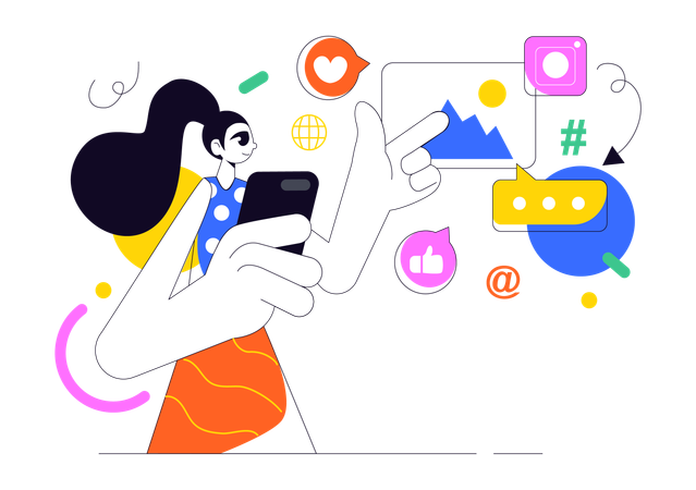 Girl celebrating social media day  Illustration
