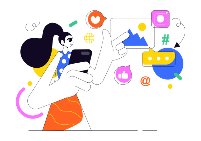 Girl celebrating social media day  Illustration