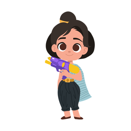 Girl celebrating songkran with water gun  Illustration