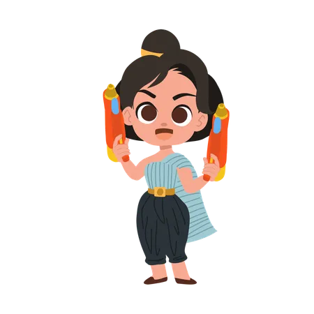 Girl celebrating songkran with water gun  Illustration