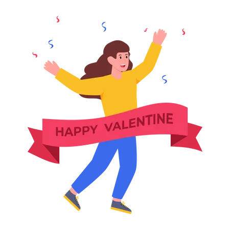 Girl celebrating Valentine's day Illustration