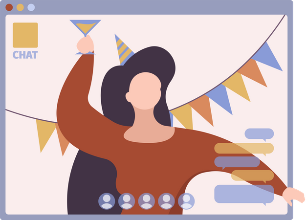 Girl celebrating virtually  Illustration
