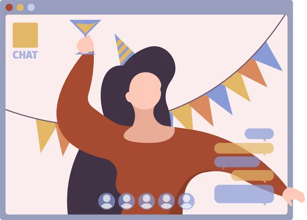Online Party Happy People Celebrated Video Conference Illustration
