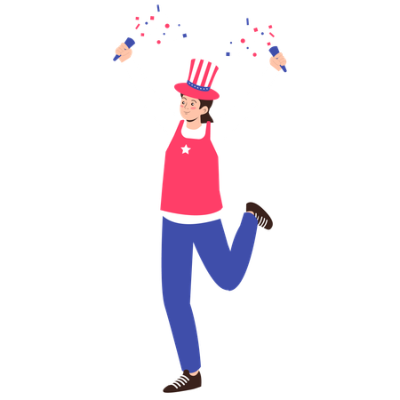 Girl Celebrating with Fireworks  Illustration