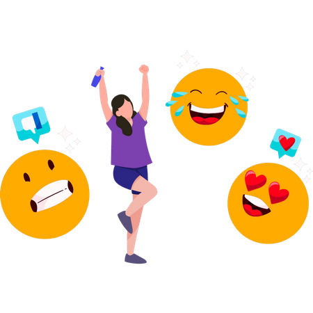 Girl celebrating world emoji day  Illustration