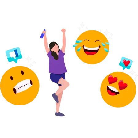 Girl celebrating world emoji day  Illustration