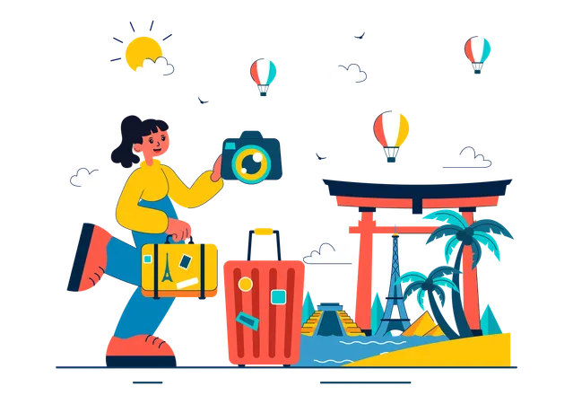 Girl celebrating world tourism day Illustration