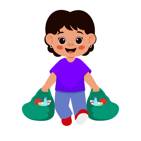 Girl Character Cleaning Trash Carrying Trash  Illustration