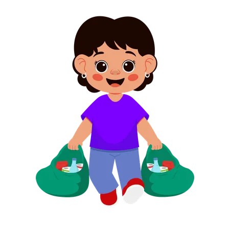 Girl Character Cleaning Trash Carrying Trash  Illustration