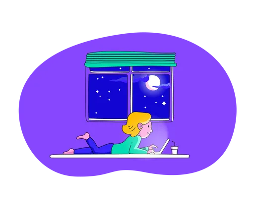 Girl chatting on laptop  Illustration