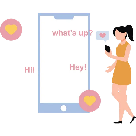 Girl Is Chatting On Mobile Illustration