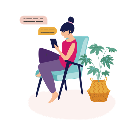 Girl chatting on social media  Illustration