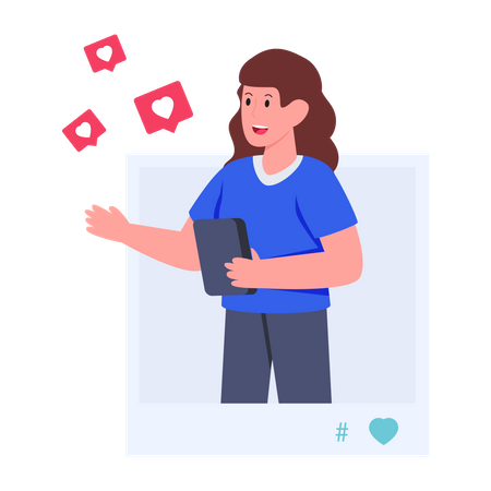 Girl chatting on social media  Illustration