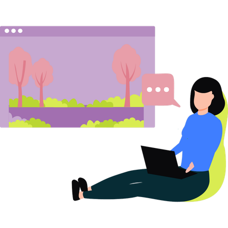 Girl chatting online on laptop  Illustration