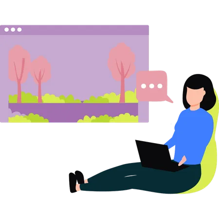 Girl chatting online on laptop  Illustration