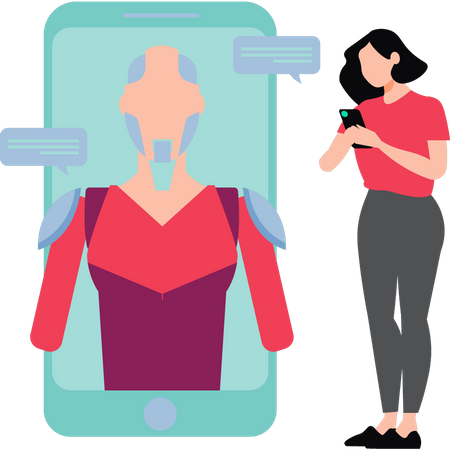 Girl chatting with chatbot on mobile  Illustration