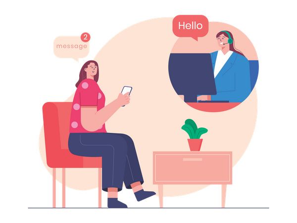 Girl chatting with customer support  Illustration