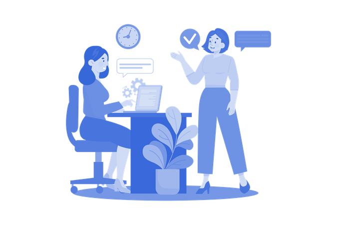 Girl Chatting With Employees  Illustration