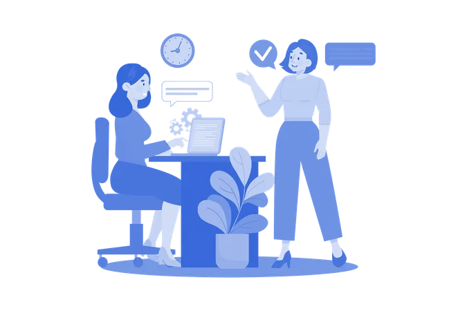 Girl Chatting With Employees  Illustration
