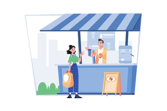 Girl Chatting With Employees  イラスト