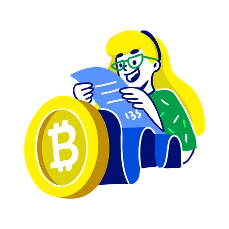 Girl Check Bitcoin List  Illustration