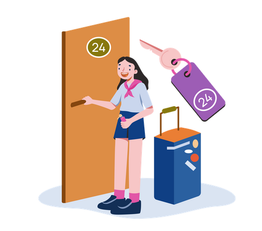 Girl check in hotel  Illustration