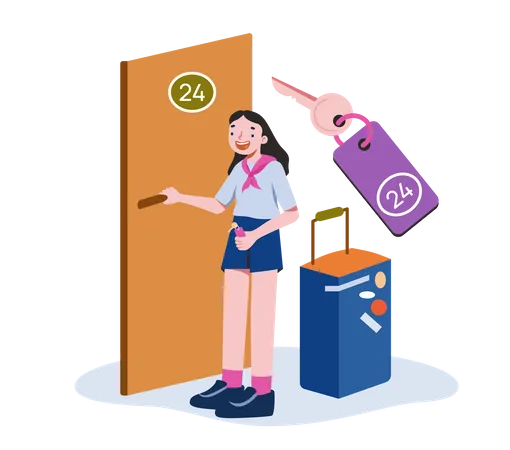 Girl check in hotel  Illustration