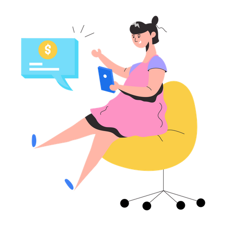 Girl check Payment Message  Illustration