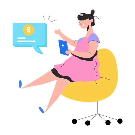 Girl check Payment Message  Illustration