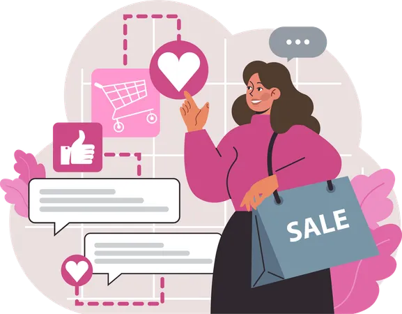 Girl check shopping review  Illustration