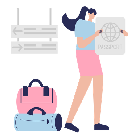 Girl checking at Passport Control Illustration