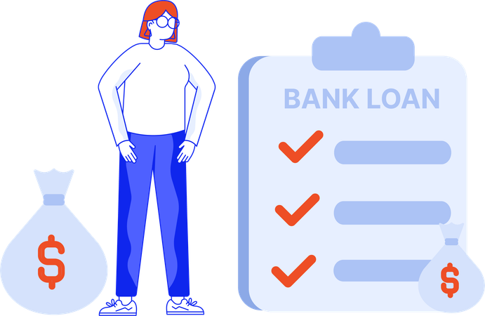 Girl checking bank loan  Illustration