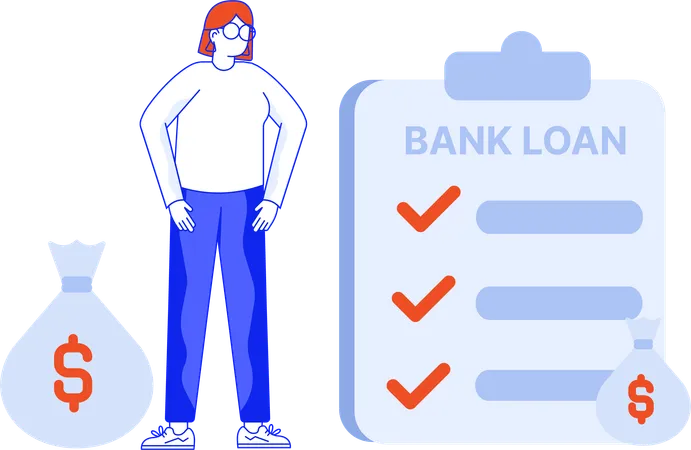 Girl checking bank loan  Illustration