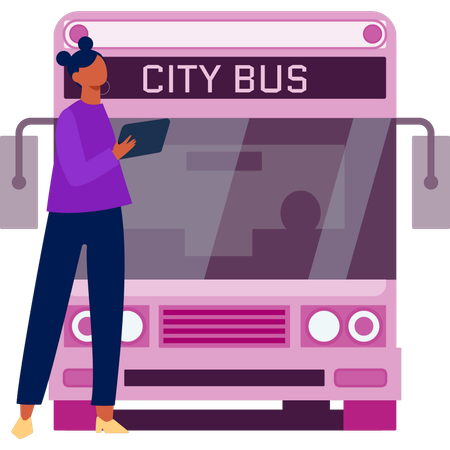 Girl checking bus schedule  Illustration