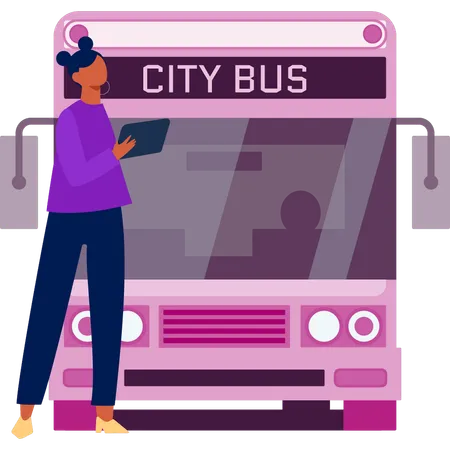 Girl checking bus schedule  Illustration