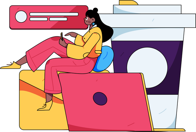 Girl checking business mail using mobile  Illustration