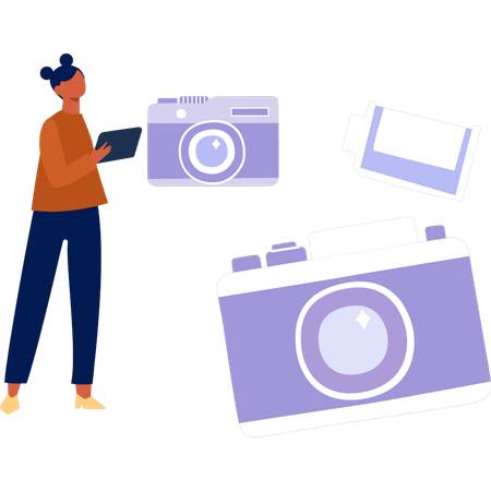 Girl checking camera features  Illustration