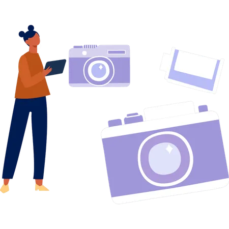 Girl checking camera features  Illustration