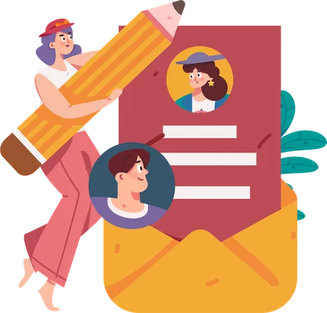 Girl checking candidate profile mail  Illustration