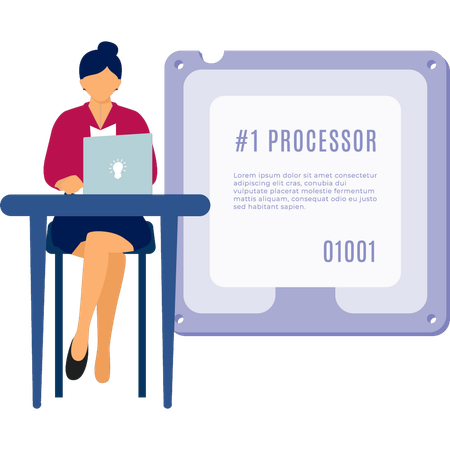 Girl checking computer programming chip  Illustration