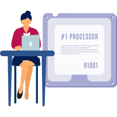 Girl checking computer programming chip  Illustration