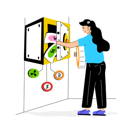 Girl checking cryptocurrency wallet balance  Illustration