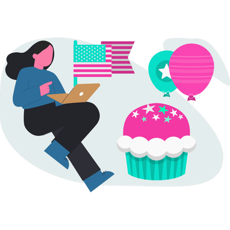 Girl checking cup cake  Illustration