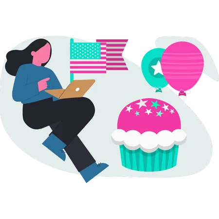 Girl checking cup cake  Illustration