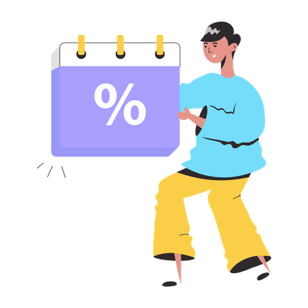 Girl checking Discount Date  Illustration
