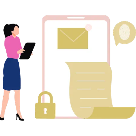 Girl checking email on mobile  Illustration